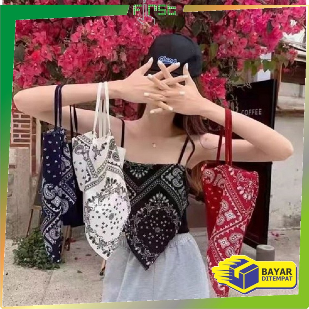 FH-P124 Tank Top Segitiga Model Crop Top Motif Hailey Scarf / Tanktop Atasan Wanita Tanpa Lengan / T