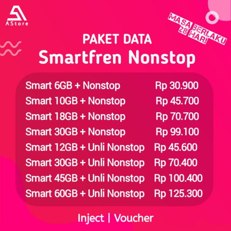 PAKET DATA SMARTFREN DATA NONSTOP | INJECT & VOUCHER | 30 HARI | TERMURAH