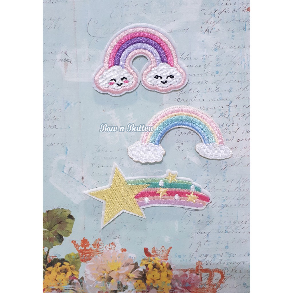 Patch Bordir Tempel Rainbow Pelangi Star Bintang Aplikasi Tempel Baju Anak