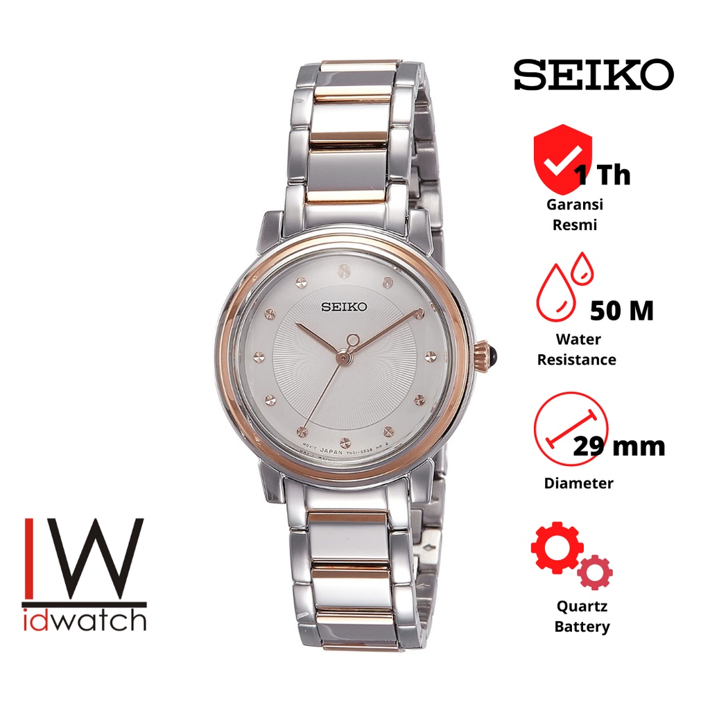 Seiko SRZ480P1 Jam Tangan Wanita Original SRZ480 Cewek Strap Rantai Stainless Silver Rose Gold