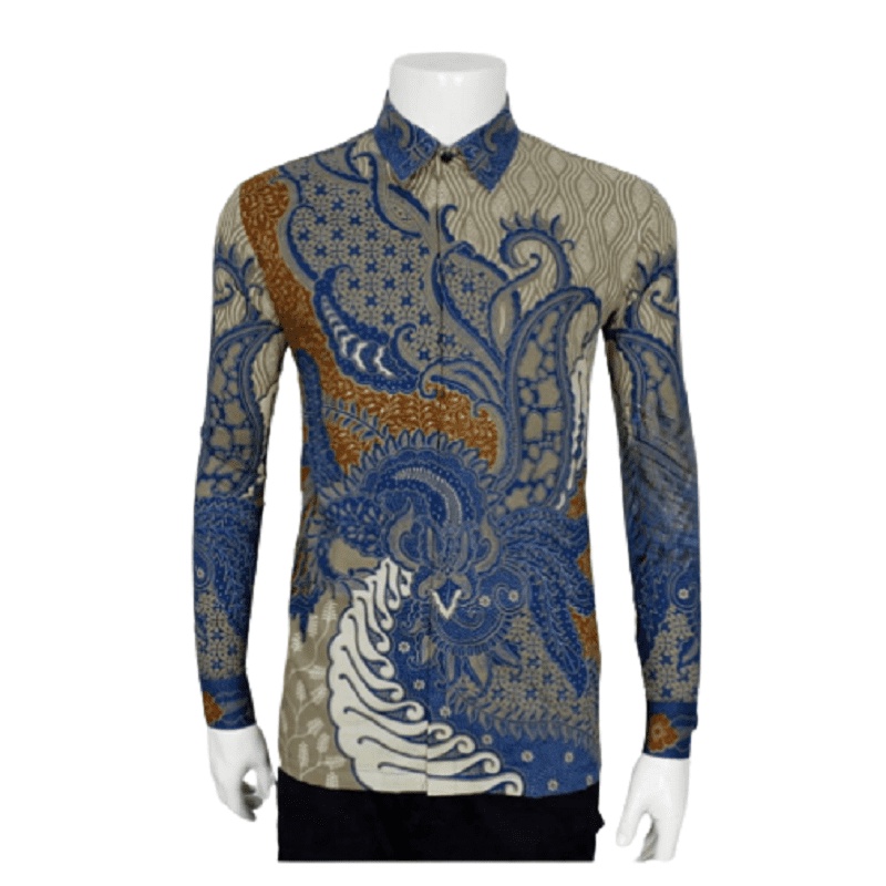 BATIK SLIMFIT Arkana Premium Kemeja Baju Pria Lengan Panjang Motif Biru Coklat Modern Slim Fit