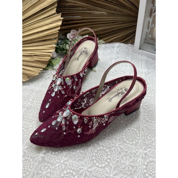 Rafaizoutfit sepatu wanita Laura merah marron 5cm tahu