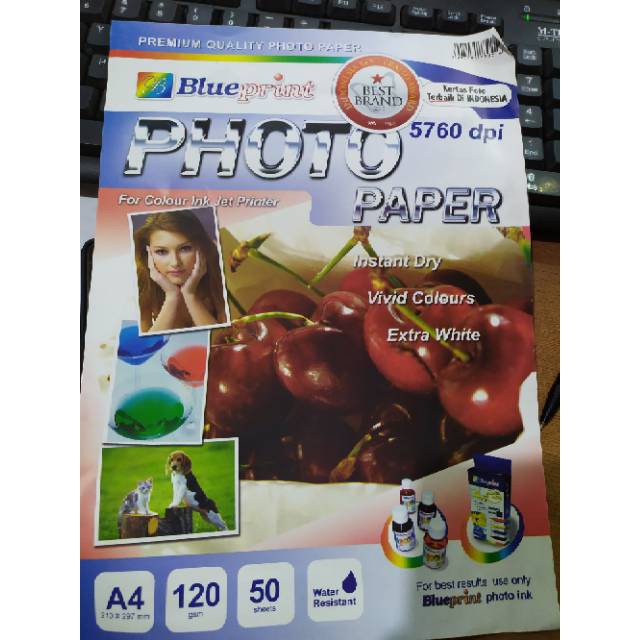

Photo paper Glossy A4 120 gsm water resistant Blueprint 50 lembar 50 sheet Kertas Foto Blueprint