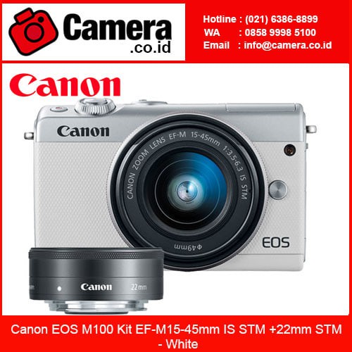 Canon EOS M100 Kit EF-M15-45mm IS STM  22mm STM - White - Mirrorless