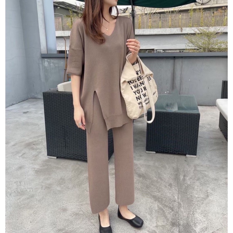 Set Knit V-neck Set Knit Nagita Set Blouse + Pants Set Rajut Import korean style