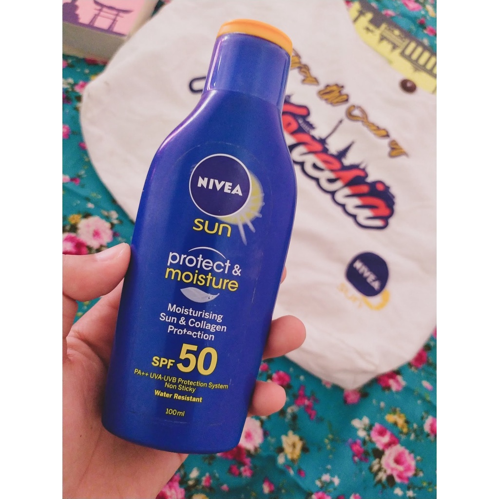 Sunblok NIVEA Sun Sun Protect &amp; Moisture Lotion SPF 50 - 100 ml - BPOM Halal Kemasan Biru - Sunscreen  Tubuh Suncreen Sunscren Suncren tabir Surya Sunblock Sunblok Wajah Sun creen Sun blok