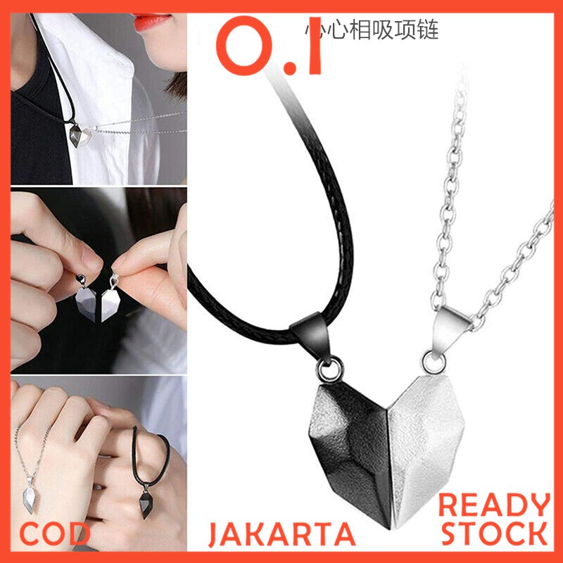 1 Pasang Kalung Pasangan Magnet Dengan Liontin Batu Hati Couple Necklace