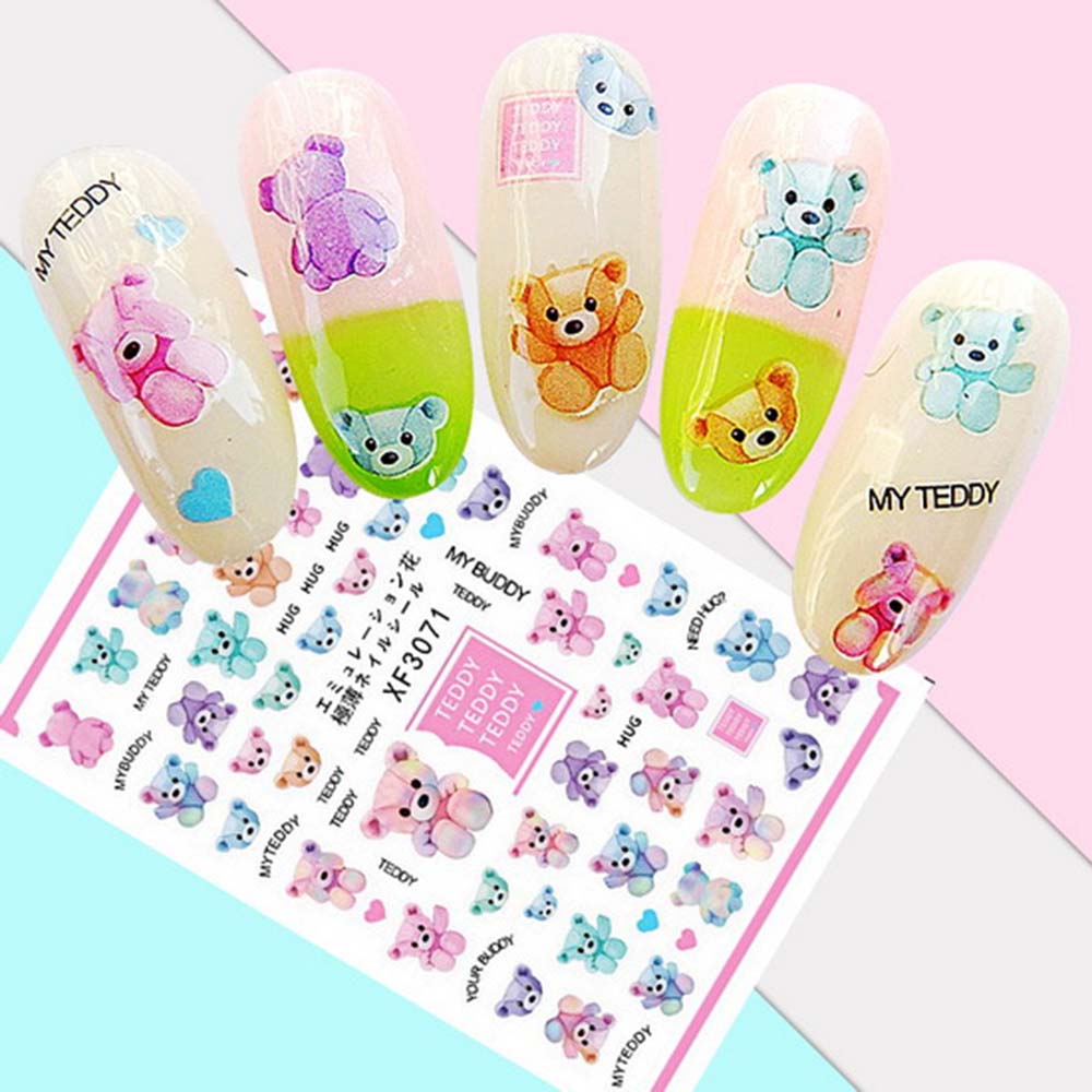 Mxbeauty Stiker Kuku 3d Motif Beruang Bahan Akrilik Untuk Nail Art / Manicure Diy