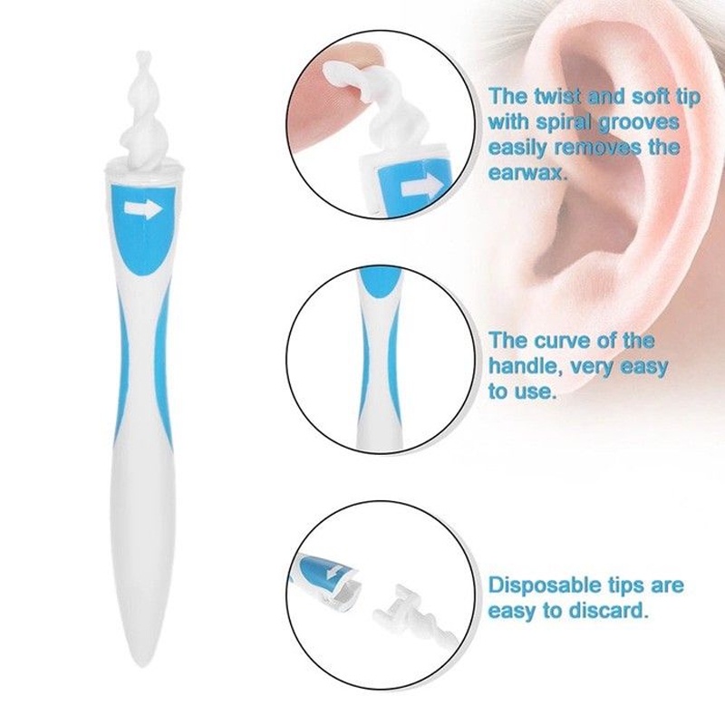 Smart Swab Pembersih Kotoran Telinga Cotton Bud Waxvac Ear Cleaner Removal Karet Lembut Gulung Putar