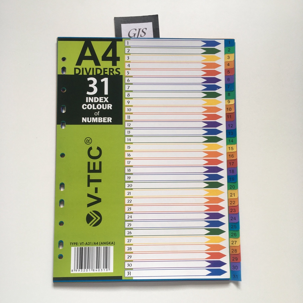 

Divider A4 V-TEC Angka/Penyekat Looseleaf