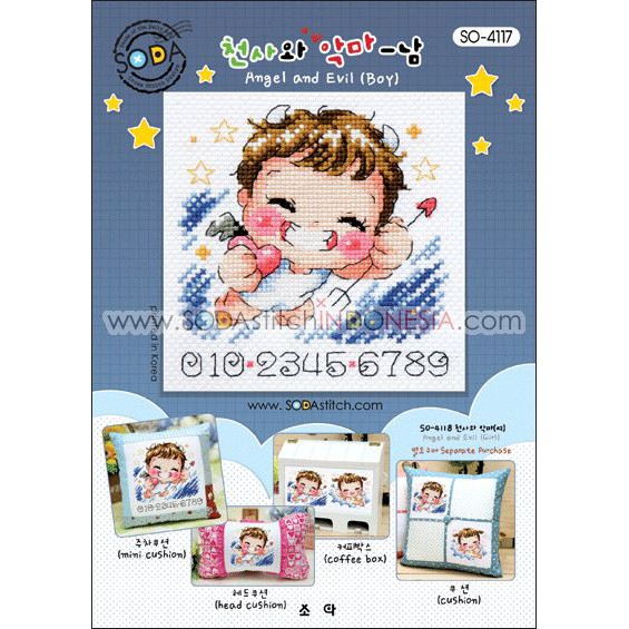 Paket DIY Craft Sulam Kristik Strimin Cross Stitch Sodastitch SO-4117 - Angel &amp; Evil Boy Korea