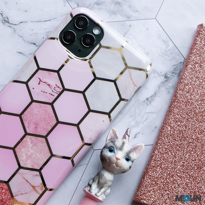 Hexapink Marble Case - golden foil glossy full cover softcase for all iPhone