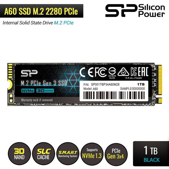 Silicon Power A60 SSD M.2 2280 PCIe Gen3x4 NVMe1.3 - 1TB