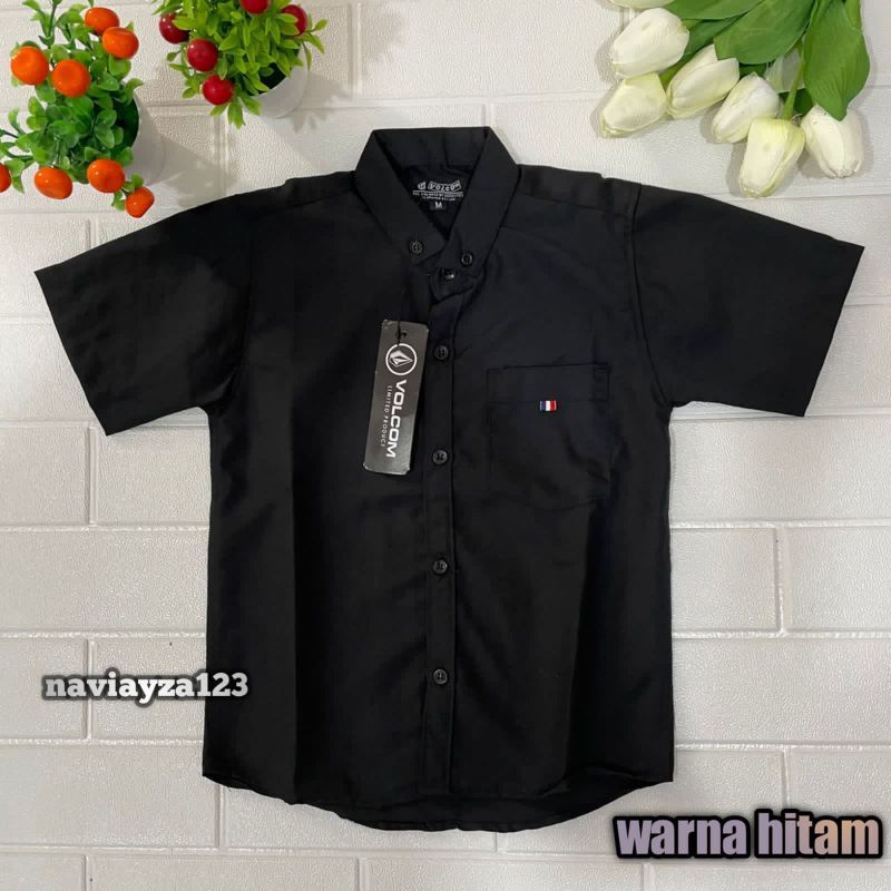 Kemeja Anak Laki Laki Lengan Pendek Polos warna hitam