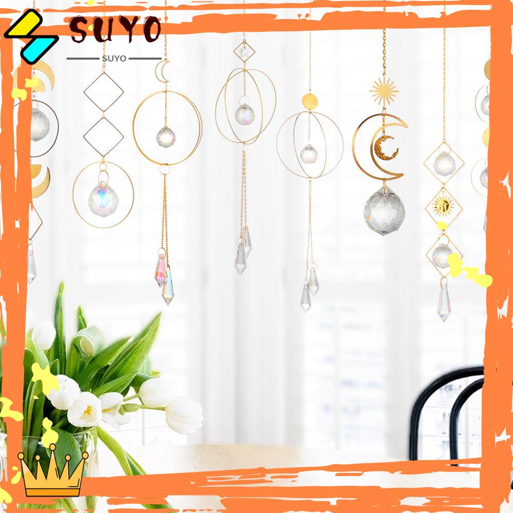 SUYOU Chakra Crystal Suncatcher Car Decor Hanging Prism Ornament Moon Ring Office Garden Pendant Wind Chime Patio Home Window Sun Catcher