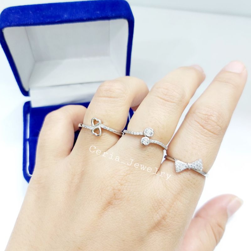 Cincin Perak Asli Silver 925 Lapis Emas Putih Model Casual dan Elegan - Perhiasan Perak