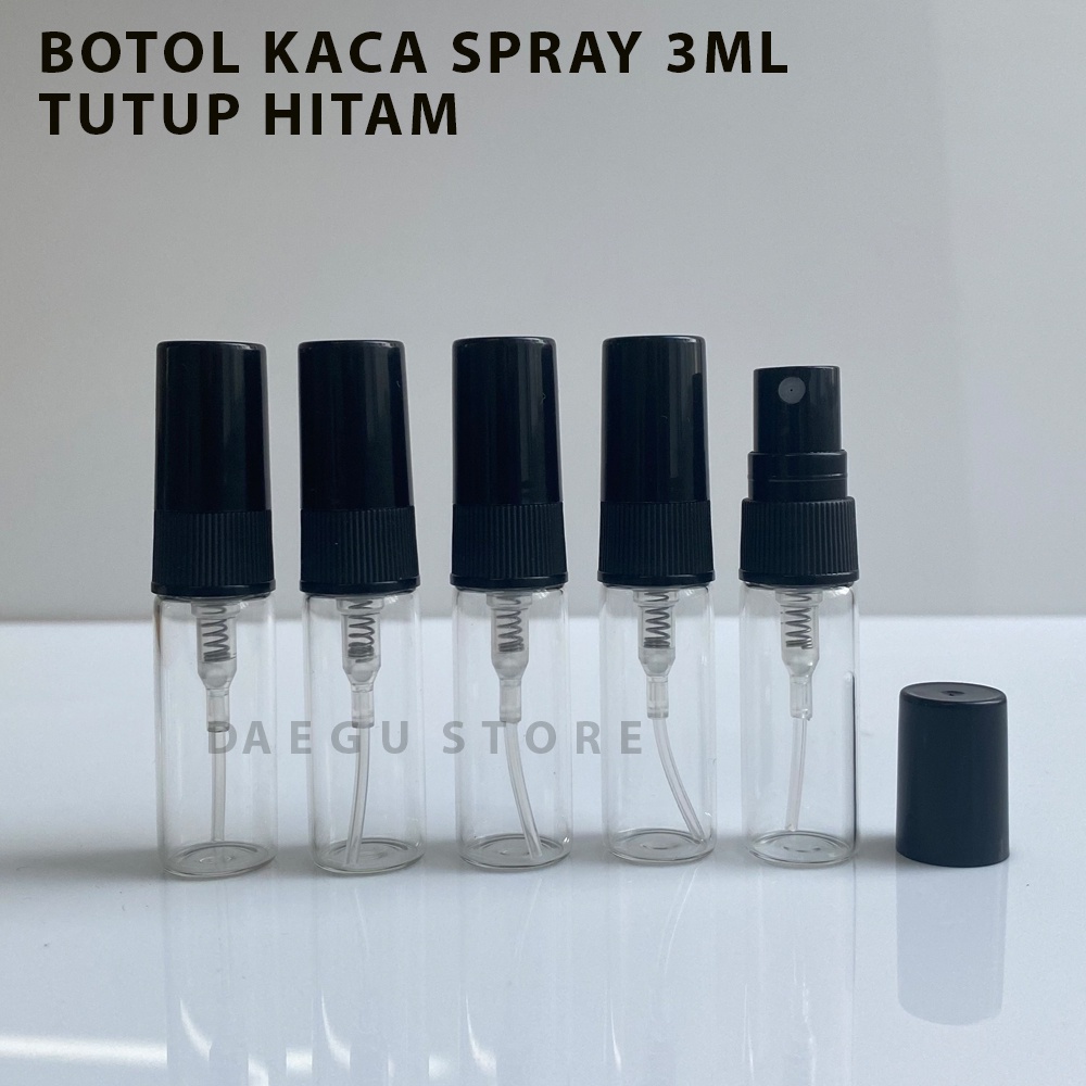 Botol Spray Kaca 3ml Parfum Refill Vial Travel Size Tutup Hitam