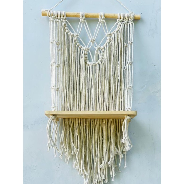 READY STOK) macrame rak kayu silang/ macrame ambalan/ Dekorasi rumah