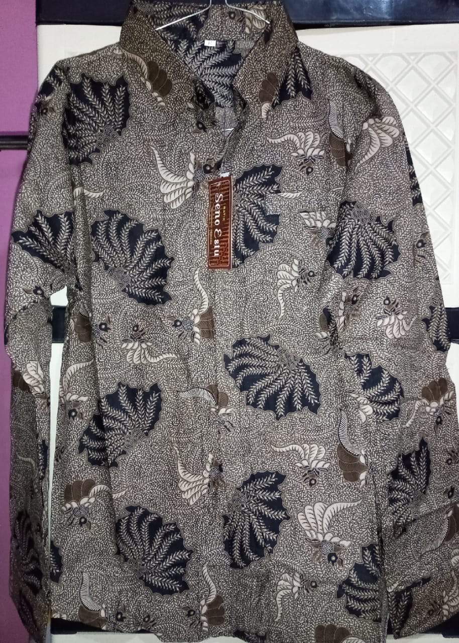 Men Sale Kemeja Batik Slimfit Modern Best Quality Atasan Couple Standar Butik Kerang Coklat