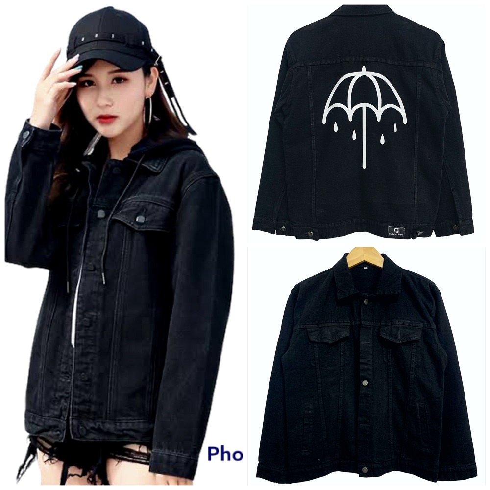 Jaket jeans oversize - jaket denim wanita - hitam bmth