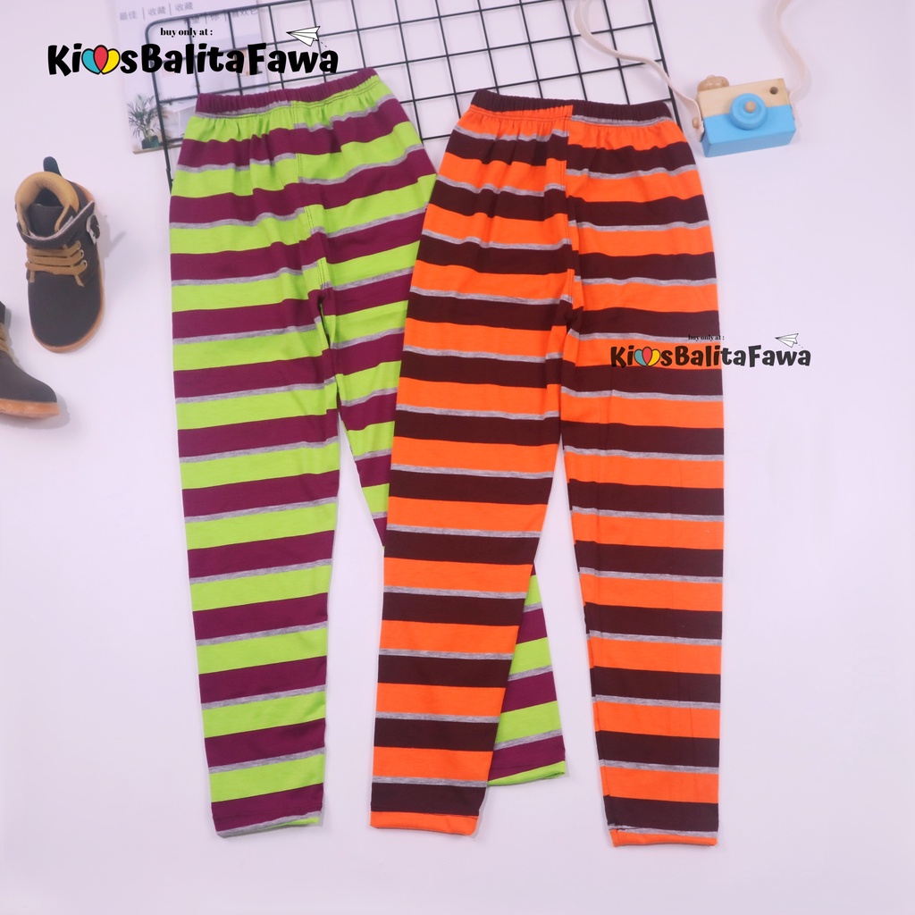 Legging Motif Salur uk 8-12 Tahun / Celana Salur Panjang Anak Perempuan Lejing Laging Tanggung Murah Motif Adem