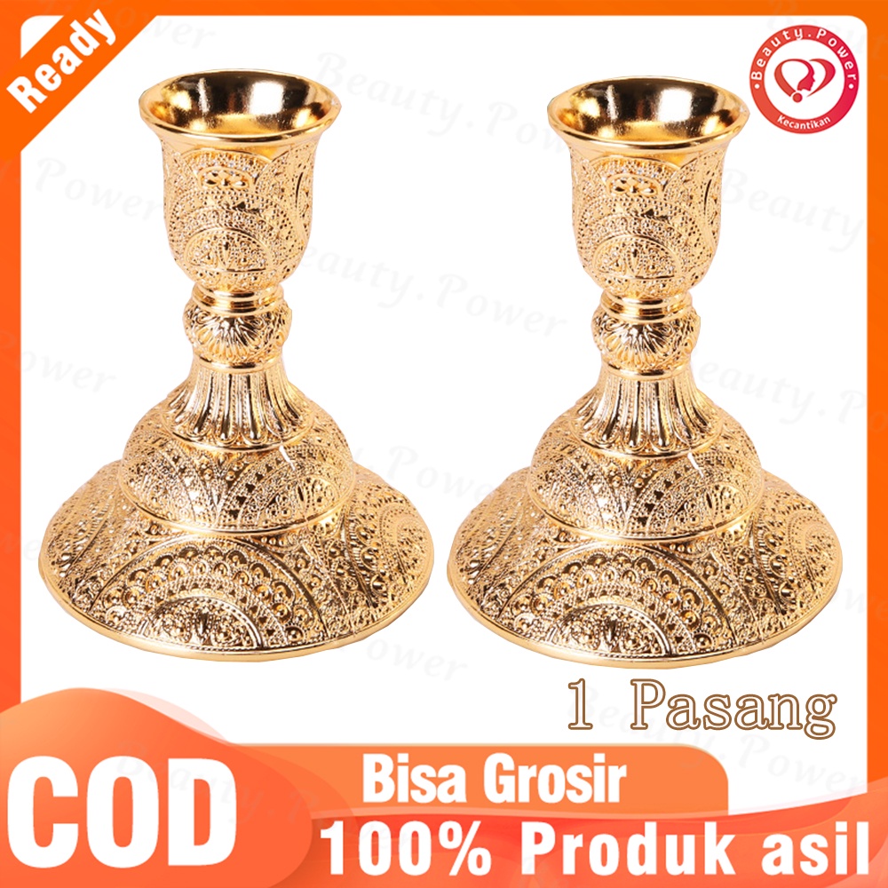 Hiasan Candle Holder/Tempat Lilin Logam Desain Berongga Lilin Meja Berdiri Dekorasi Pernikahan Lilin Dekorasi Meja Rumah single gold 1pasang