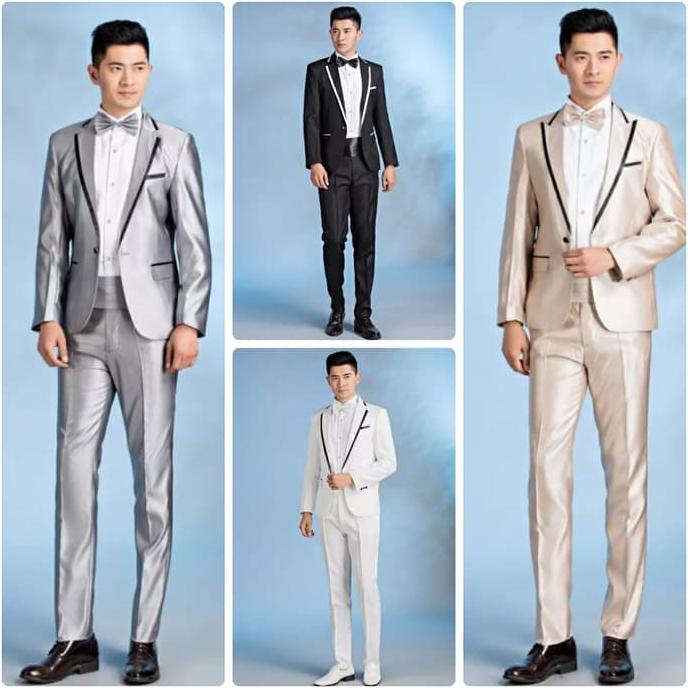 JSMA 02 Setelan Jas Formal Pengantin Pria Silver Gold ELEGANT Import -