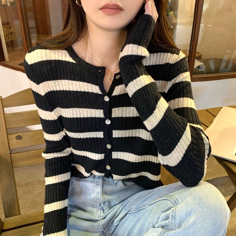 MOOGU ♡ Kardigan korea knit cardigan bergaris atasan wanita