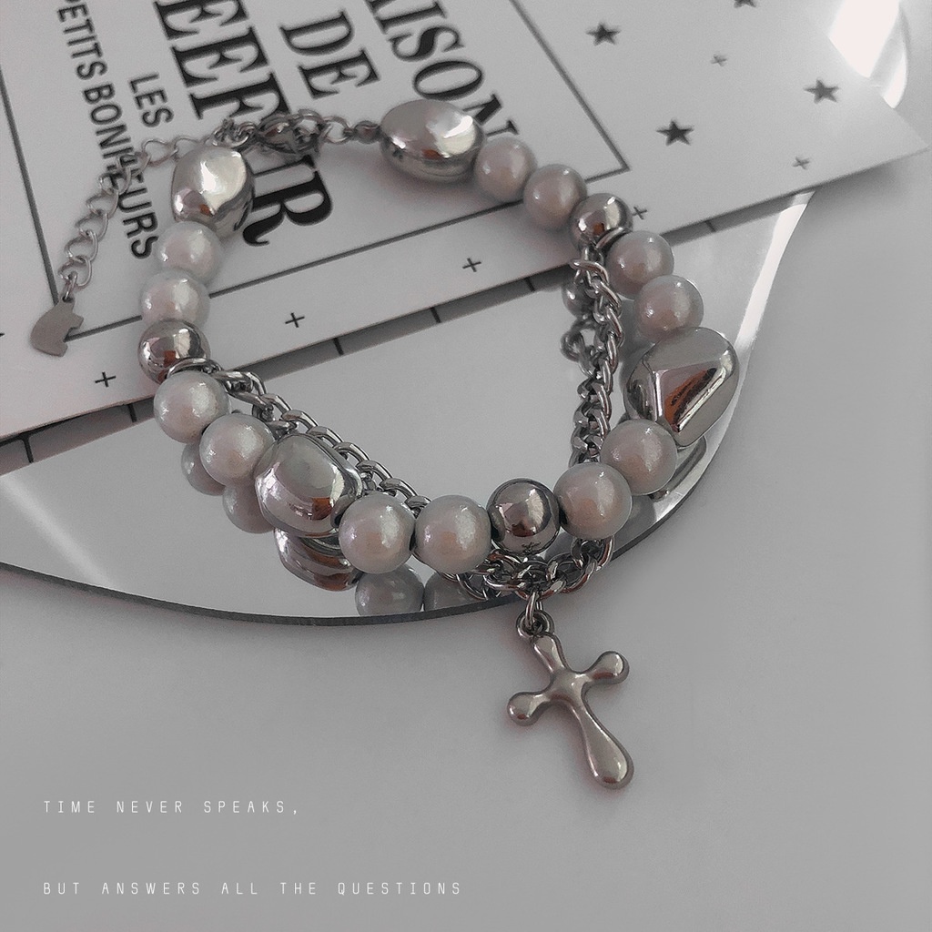 Aksesoris Gelang Mutiara Double layer Model Water Drop Cross