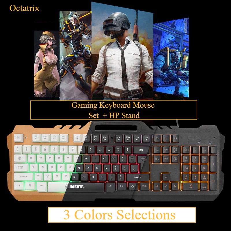 Paket Keyboard Mouse Set For Gaming T-21 Wired Keyboard RGB LED Lightning With Metal Cover Plus Docking Handphone Keyboard Mouse set untuk Laptop / PC