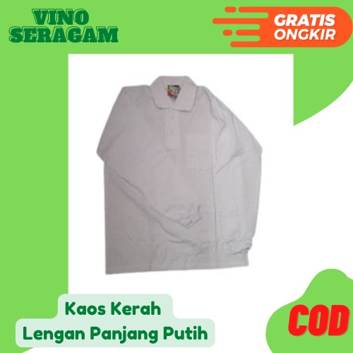 kaos kerah  lengan panjang putih