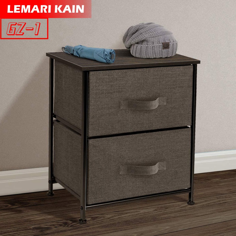 Lemari 2 Laci Kain Rak Lemari Penyimpanan Lemari Sisi Ranjang Lemari Murah GZ-1