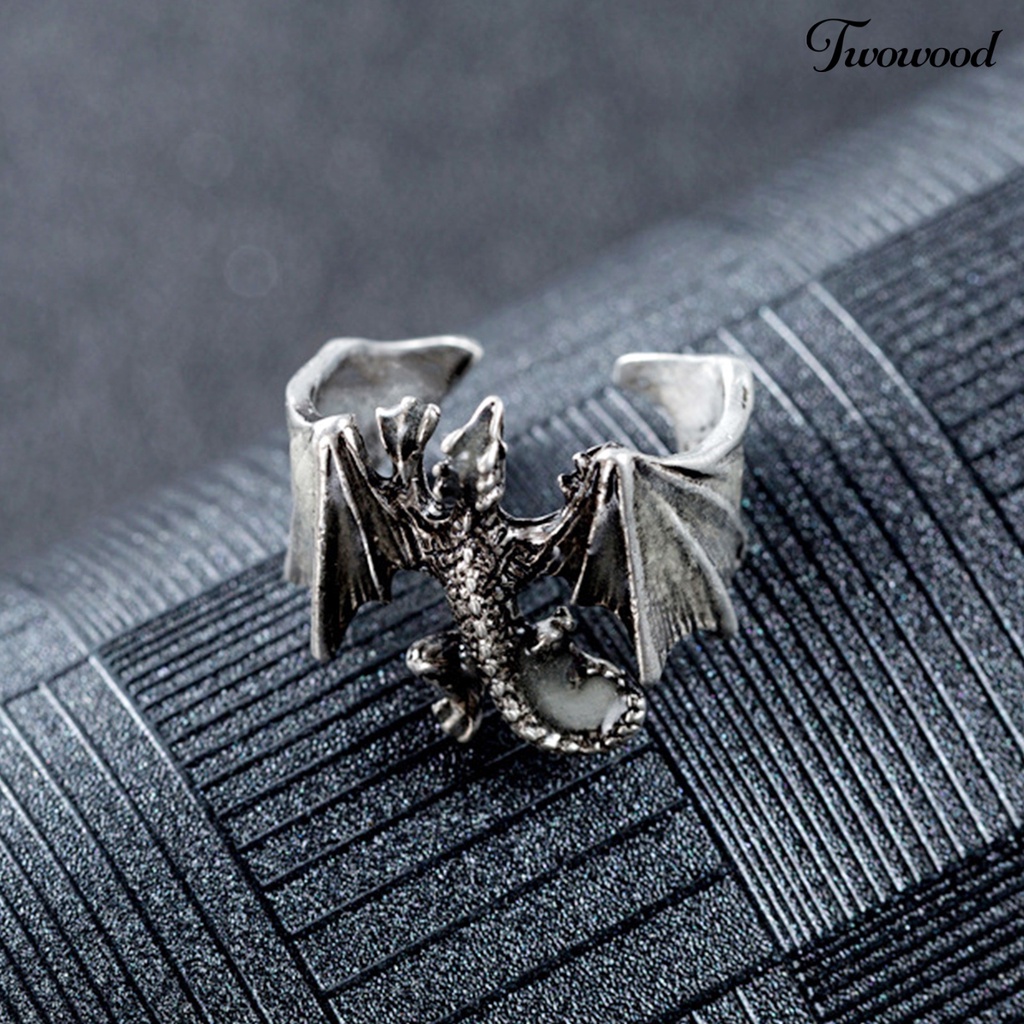 Twowood Luminous Ring Adjustable Rust-proof Copper Dragon Shaped Fashion Jewelry Ring for Boy