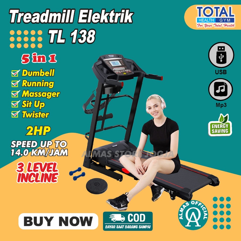 Alat Olahraga Jalan Ditempat Mesin Lari Treadmill Fitness Lari Gym Murah Elektrik Treadmil tl-138 El