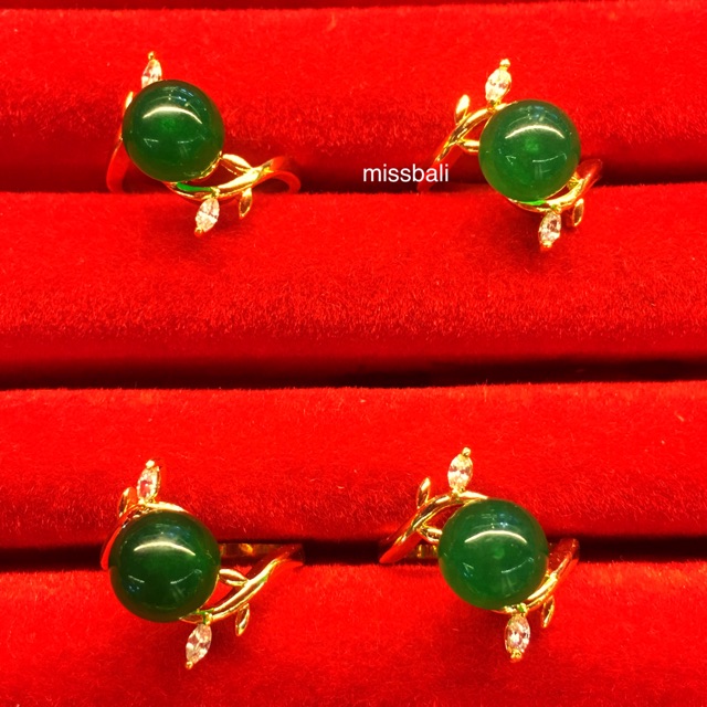 Cincin giok hijau bentuk daun xuping China asli 24k
