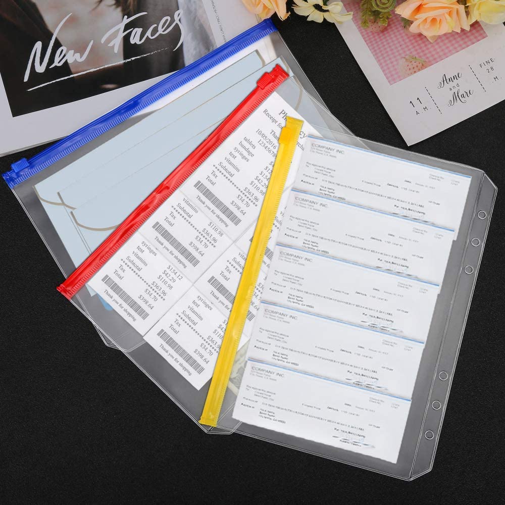 1 Pc Cover Penyimpanan File Folder 6 Lubang Ukuran A5 / A6 Bahan PVC Dengan Resleting Dan 6 Cincin