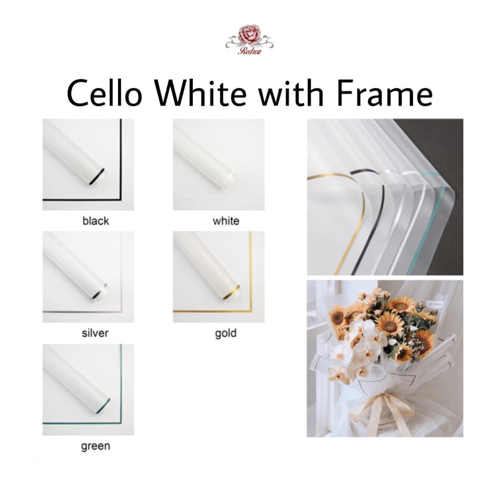 

( 5 Lembar ) Flower Wrapping / Kertas Bunga / Flower Paper Cellophane WHITE WITH FRAME