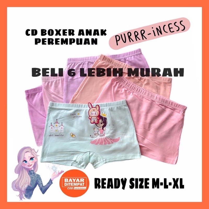 6 Pcs CD Celana Dalam Anak Perempuan Lusinan 2 3 4 5 Tahin Katun Adem Celana Dalam Boxer Anak Perempuan Cewek