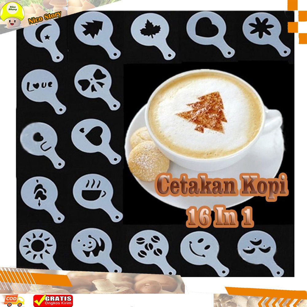 (NCS) Cetakan kopi 16 in 1 set coffee printing cappuccino latte art mold model barista cafe