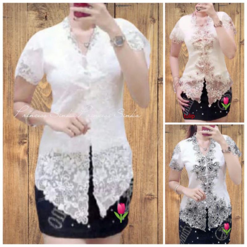 Promo. Kebaya Senada Silky Premium Import Apl Brukat Putih