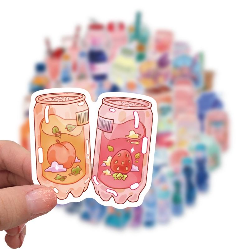 (5 PCS) Stiker Minuman Aesthethic / Stiker Tempel Motif Minuman Bubble / Stiker Random Estetik