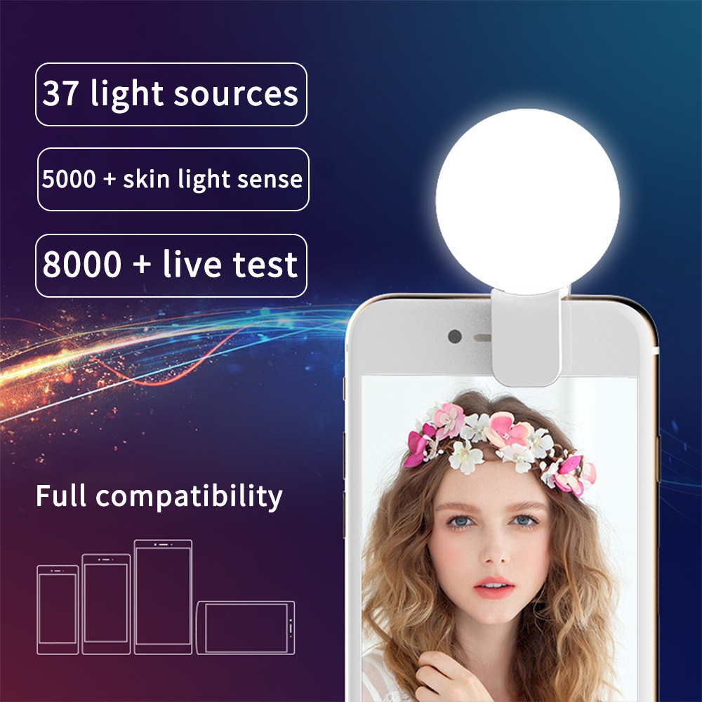 Portable Mini Selfie Ring Light/  3 Light Modes  Lens Beauty Fill Light/USB Rechargeable Clip Mobile Phone Fill Lamp/ Wome Adjustable Brightness Selfie Lights/ LEDS Lighting Night Darkness Lamp