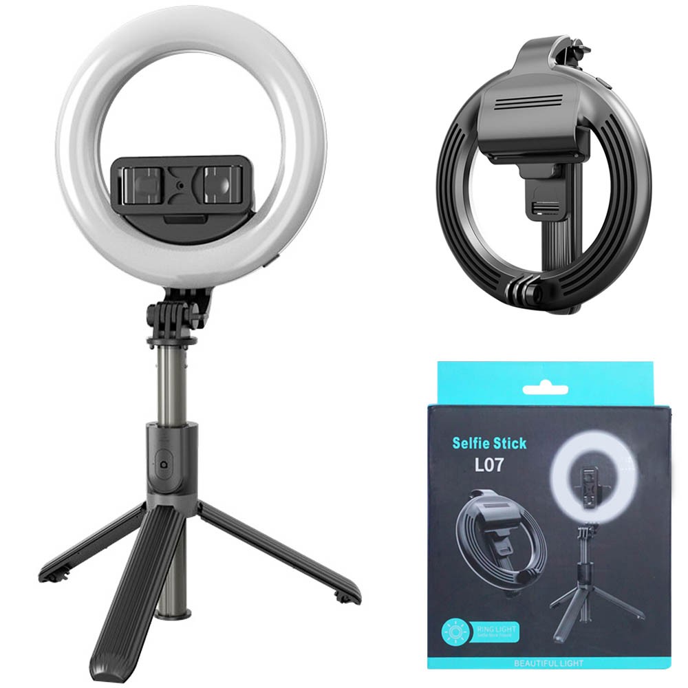 Selfie Stick L07 Ring LED Tongsis Bluetooth with Tripod Alumunium Alloy CaseSeller