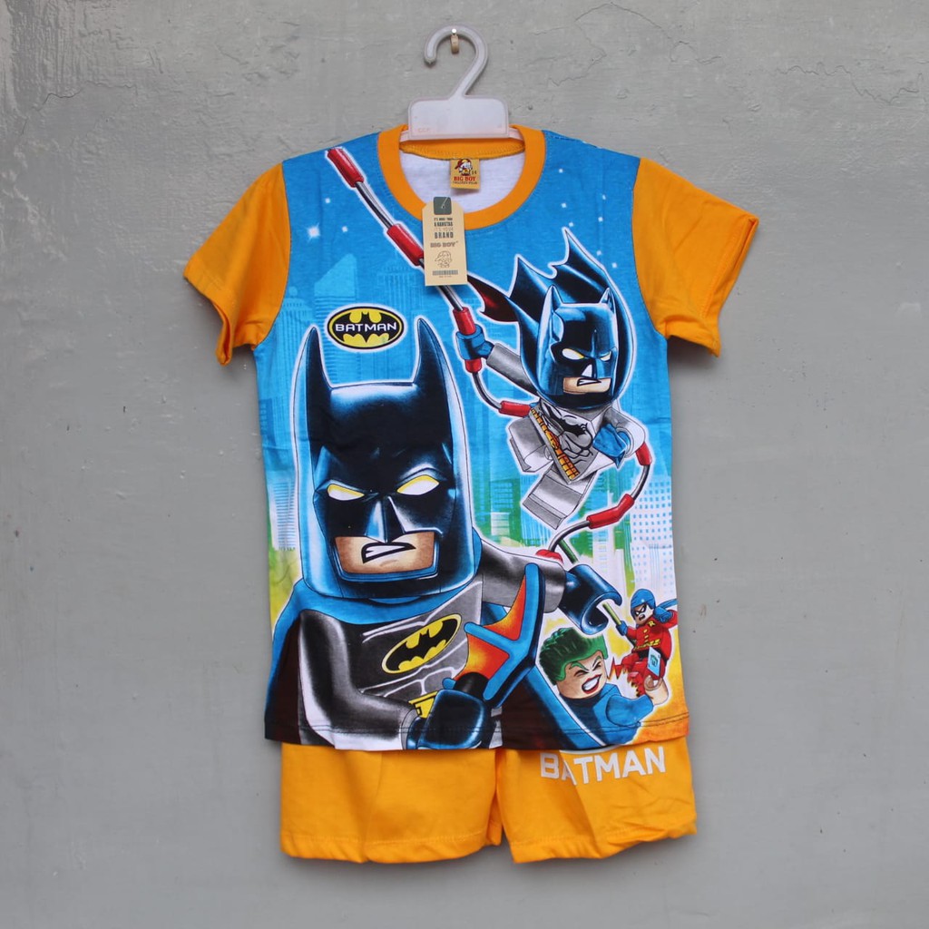 stelan baju kaos celana lego superhero batman full print size 2-10thn