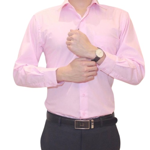 Kemeja Formal Pria Reguler Kain Katun Panjang Warna Pink M L XL