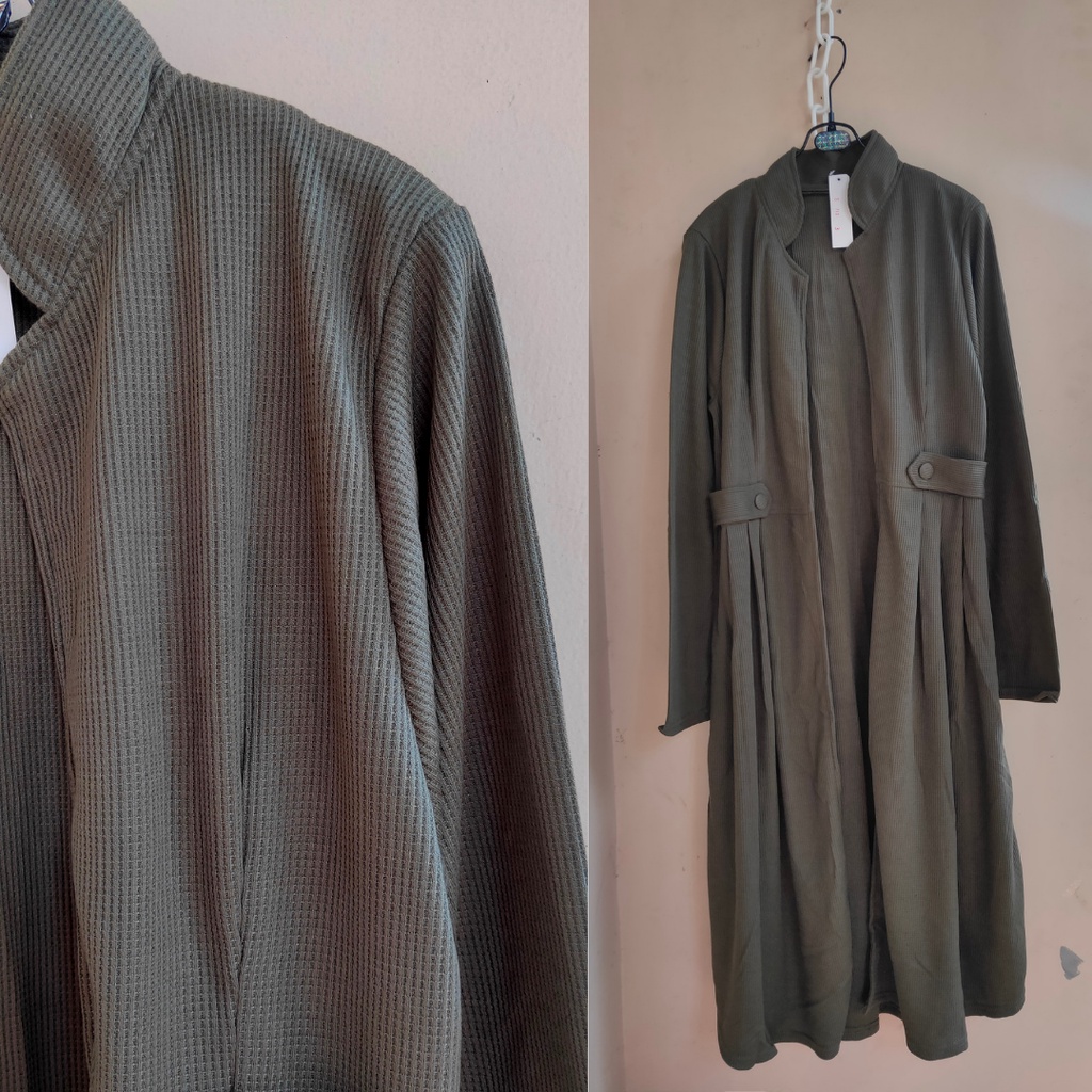 Long Outer Cardigan Fashion Muslim Kekinian Korean Style Selebgram Terbaru Lemon Skin Premium-Uniqlo Army
