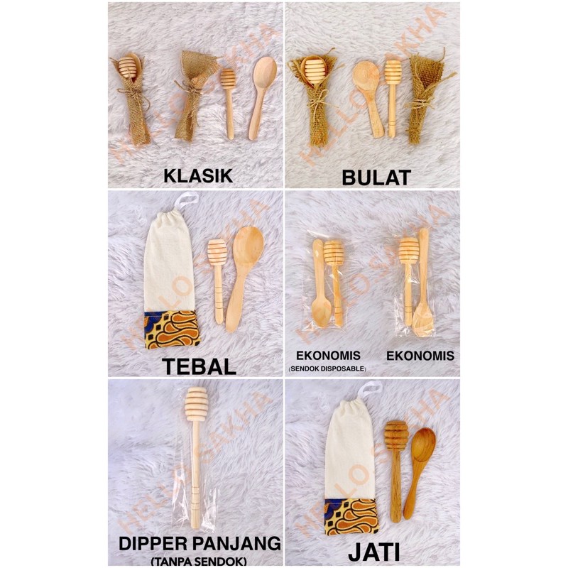 HONEY DIPPER SET BAHAN KAYU PINUS &amp; JATI TANPA PLITUR / SENDOK MADU / ADUKAN JATI FINISHING BEESWAX