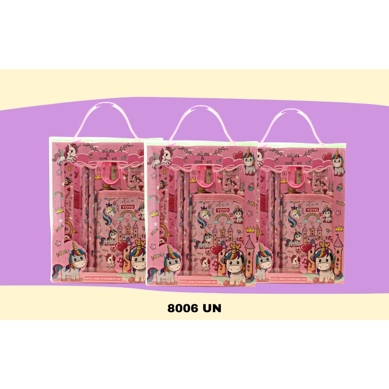 NEW  ALAT TULIS SEKOLAH PERLENGKAPAN ANAK STUDY SET DOMPET MOTIF UNICORN/SPIDERMAN/ANIMAL 8006