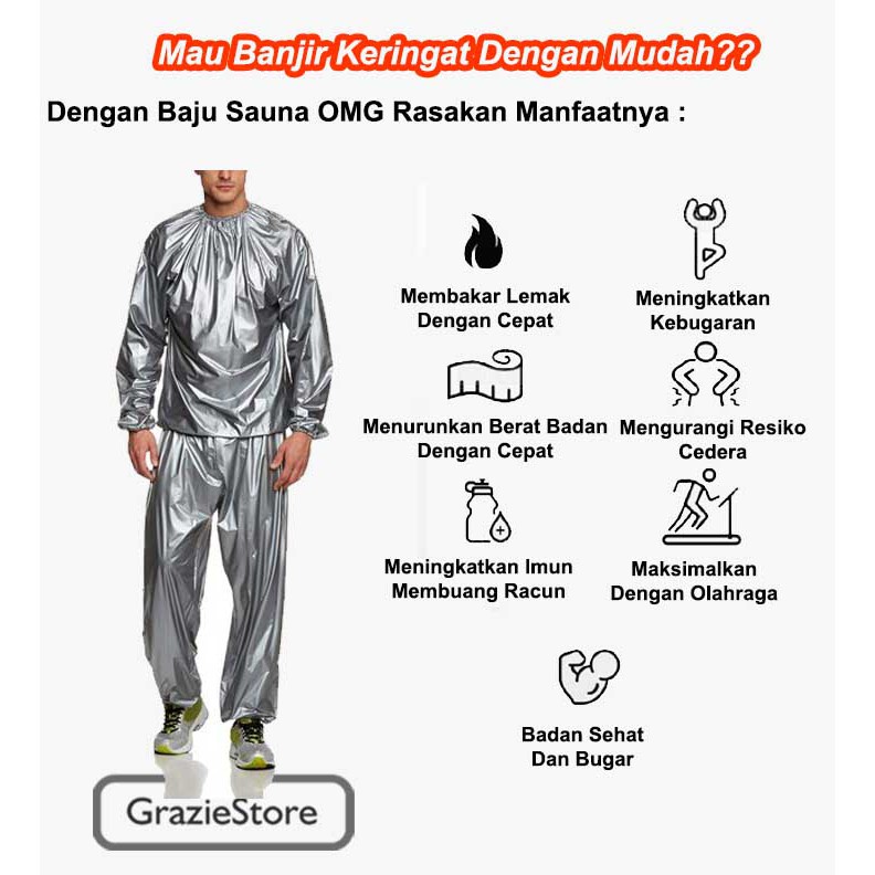 [ COD ] SAUNA SUIT BAJU SAUNA PEMBAKAR LEMAK BAJU SAUNA OMG TEBAL 1SET JAS DAN CELANA BAJU OLAHRAGA