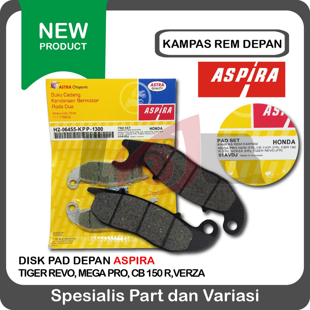 Aspira Disc Pad Tiger Revo Versa CB150R Megapro New Kampas Rem Cakram Depan